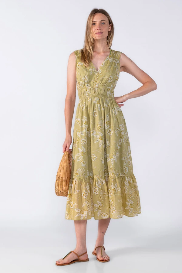 Vestido midi estampa franzido