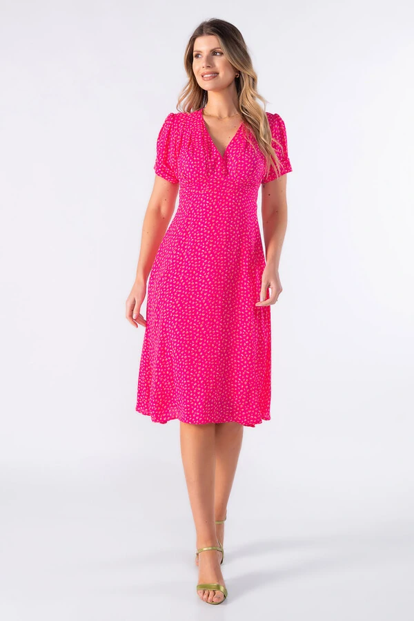 Vestido midi em crepe com decote em v