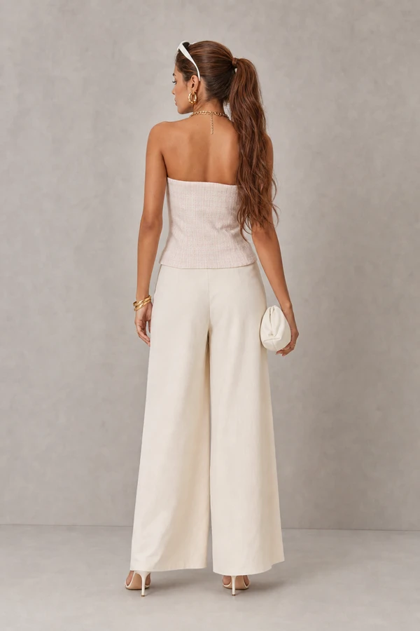 Blusa tweed tomara que caia peplum