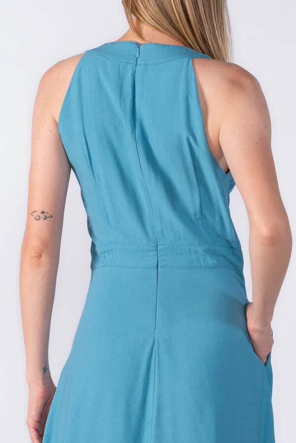 Vestido viscose decote V botões
