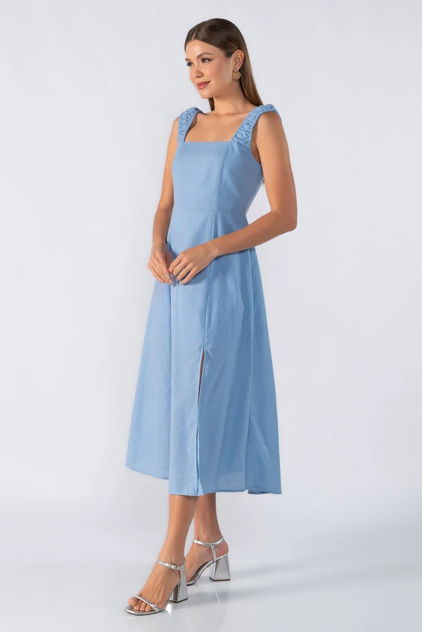 Vestido midi com elastico na alça