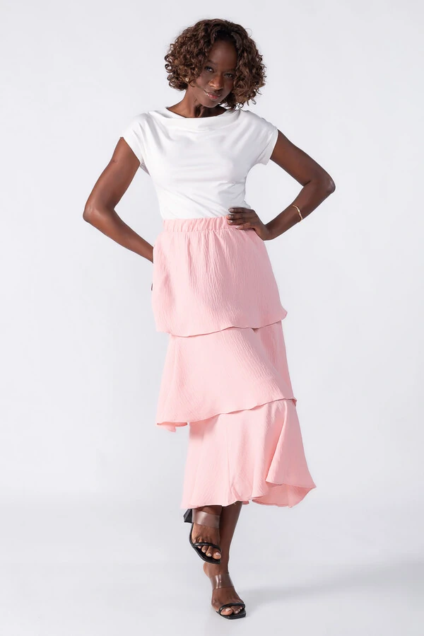 Saia midi com babados