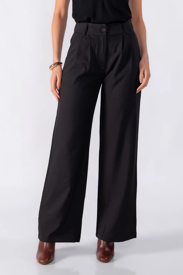Calca pantalona classica com elastico na cintura