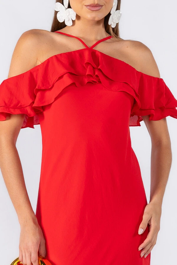 Vestido midi babados alças