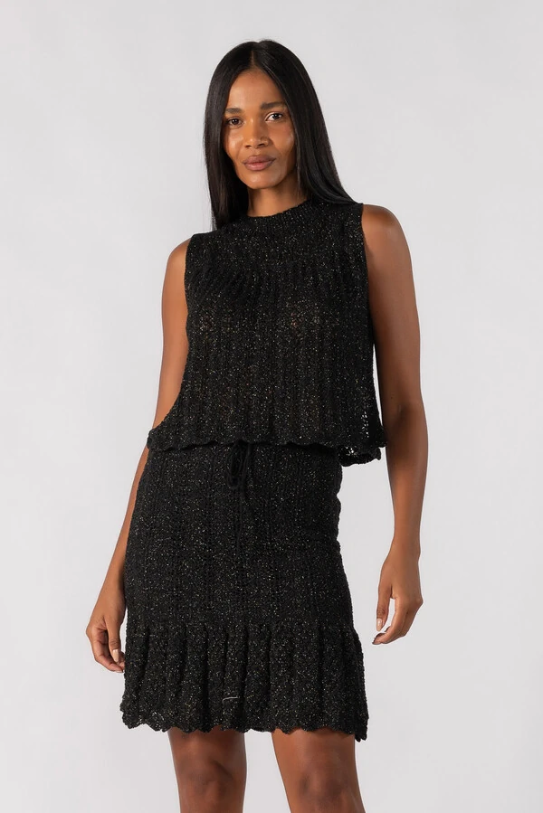 Conjunto de tricot com lurex saia e blusa