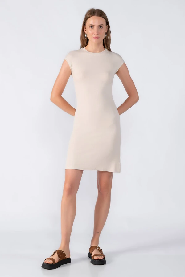 Vestido curto canelado manga japonesa