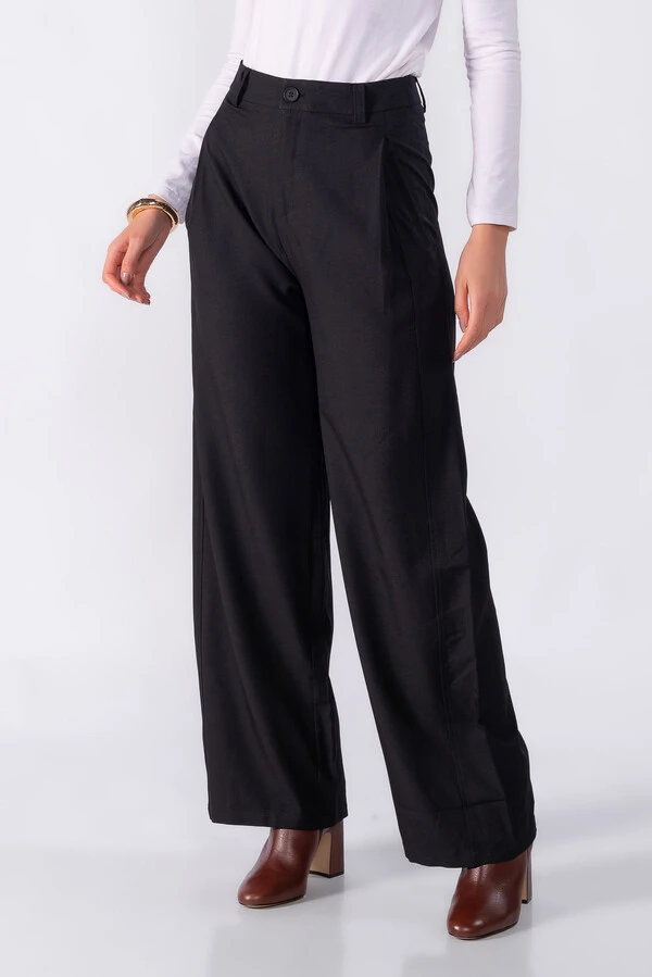 Calca pantalona detalhe costura dupla pregas