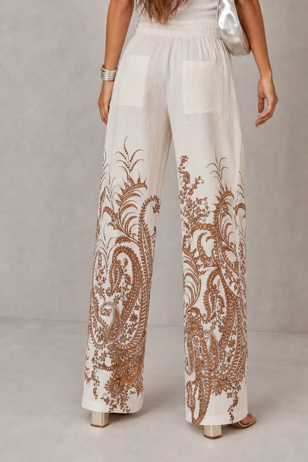 Calça pantalona estampa paisley