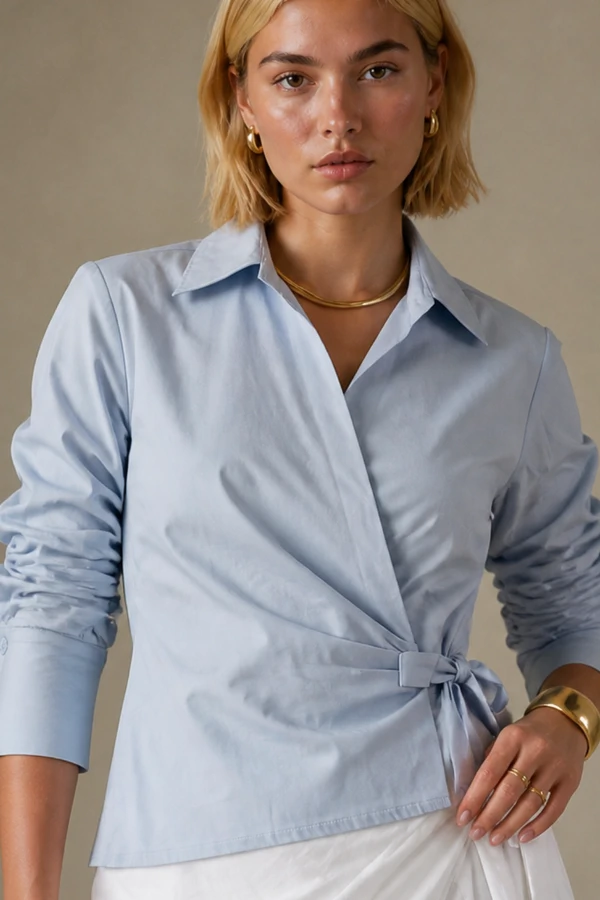 Camisa transpassada com pregas