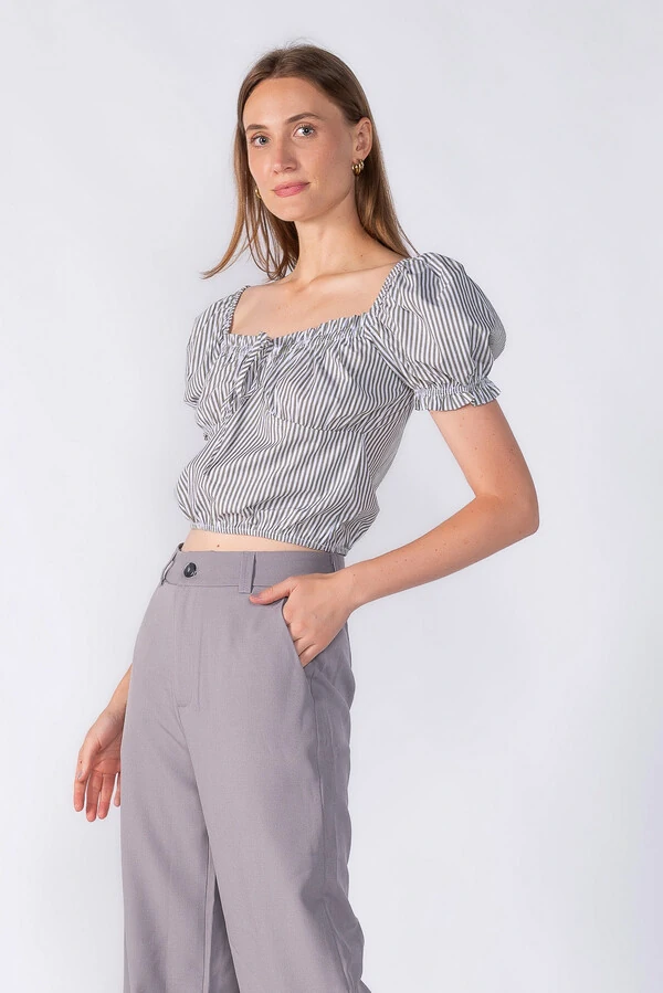 Cropped listrado manga bufante