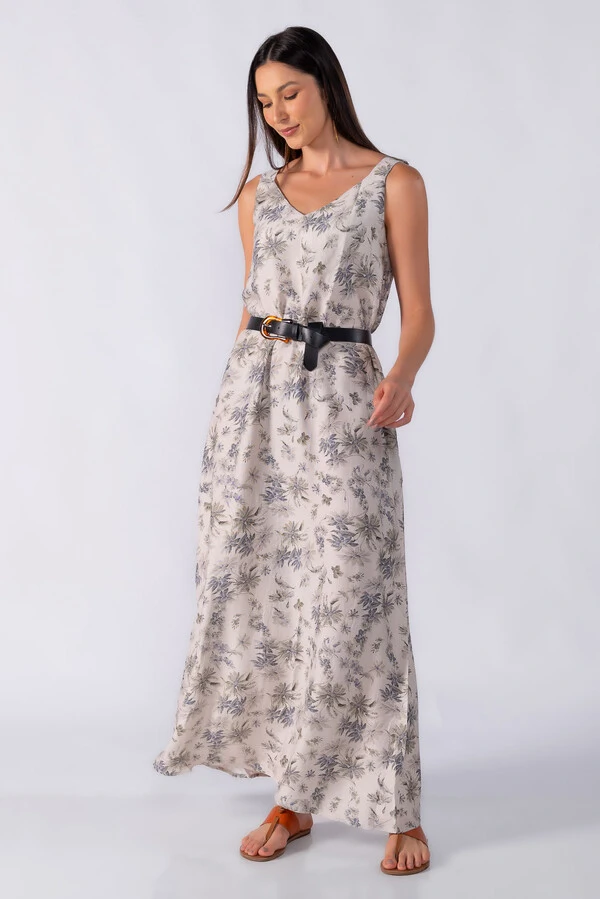 Vestido longo amplo fluido estampado