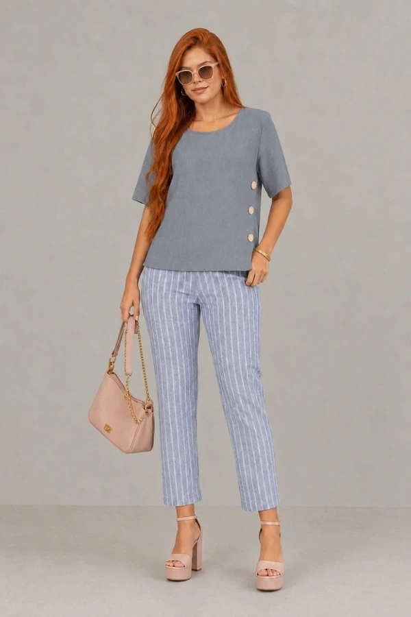 Blusa em viscose com detalhe de botões laterais