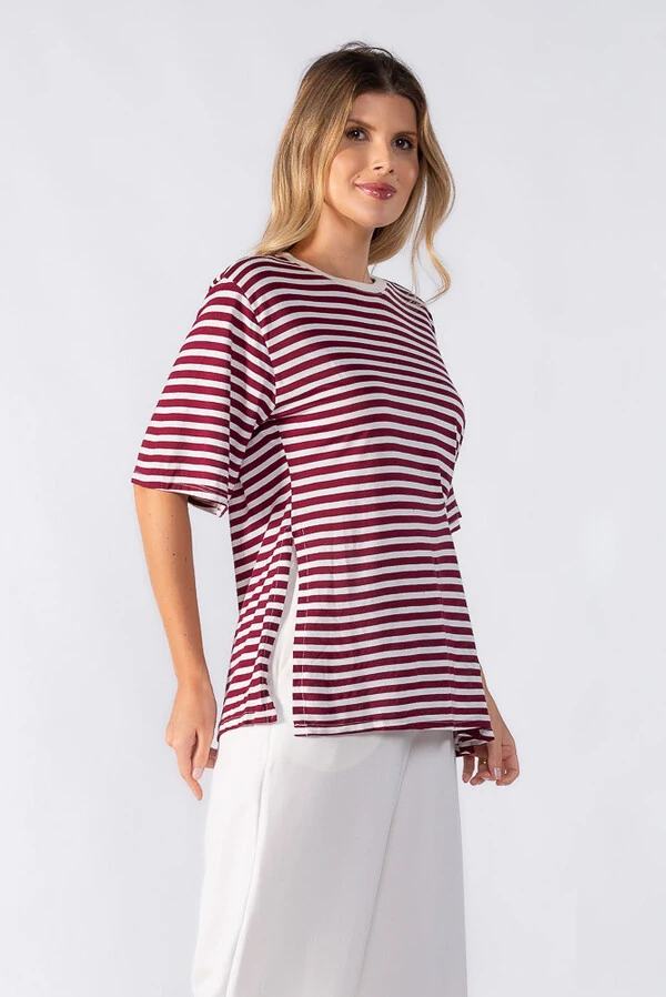 Blusa listrada com drapeado na lateral