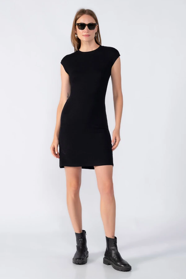 Vestido curto canelado manga japonesa