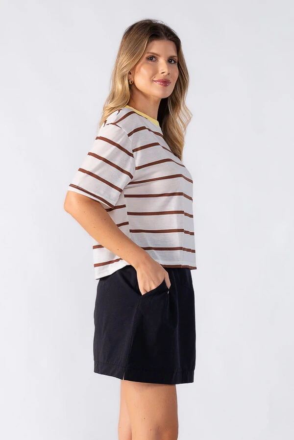 Blusas curta listrada bicolor