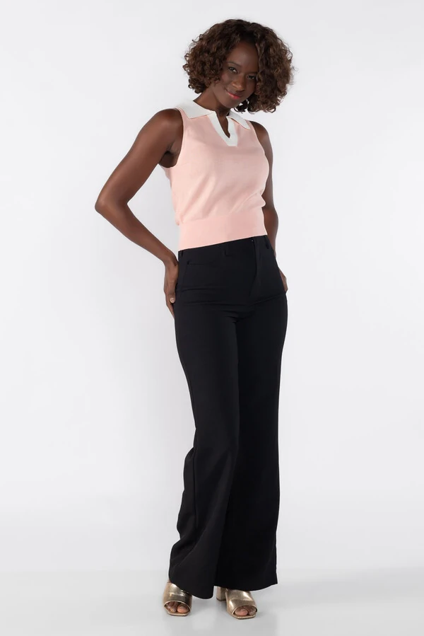 Colete blusa bicolor com gola polo