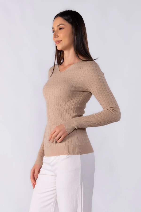 Blusa manga longa decote em v