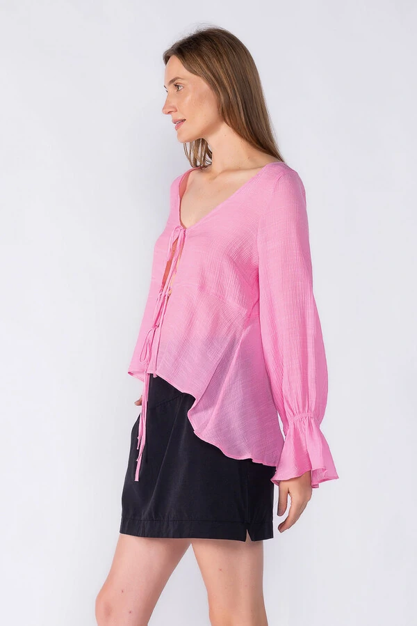 Blusa manga bufante amarracao frontal