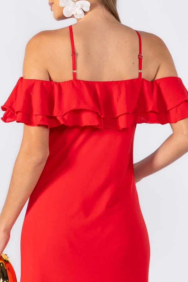 Vestido midi babados alças