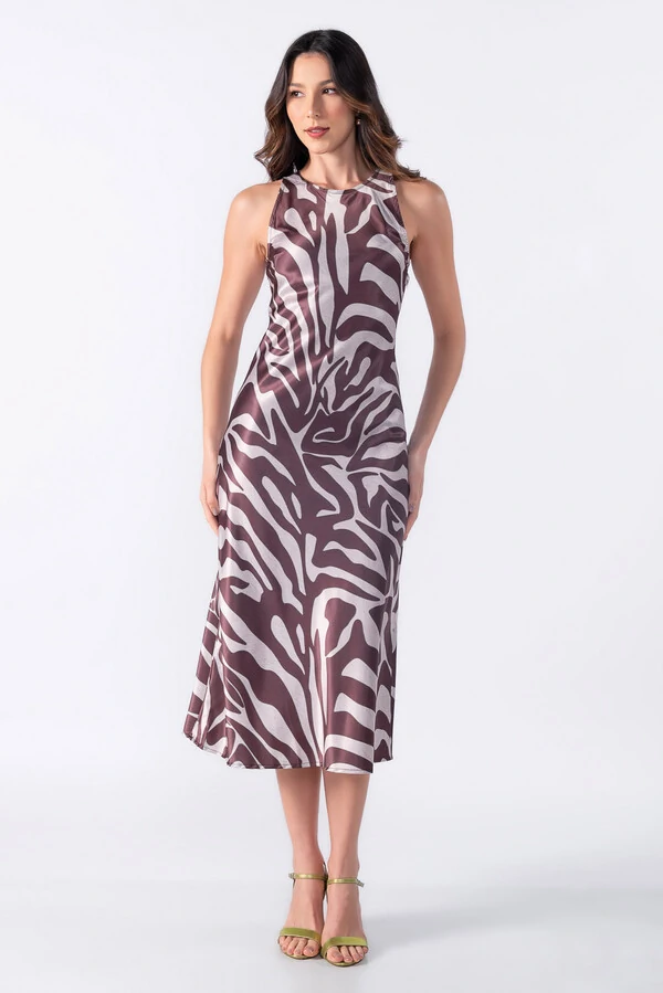 Vestido midi cetim zebra