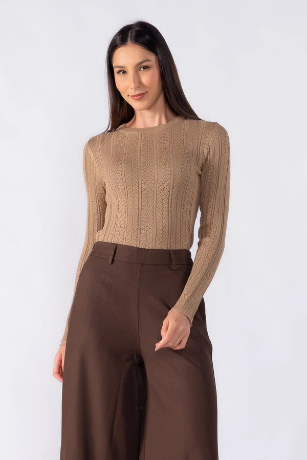 Blusa basica texturizada manga longa