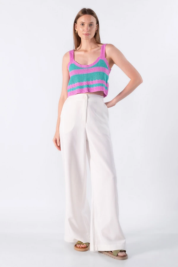 Cojunto casaco e top de tricot listrado