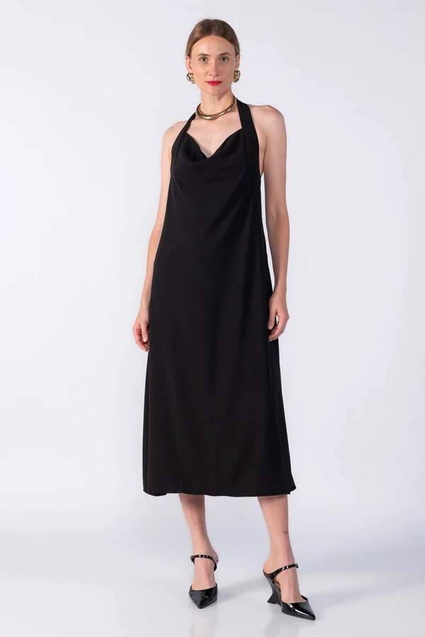 Vestido crepe alça e botões