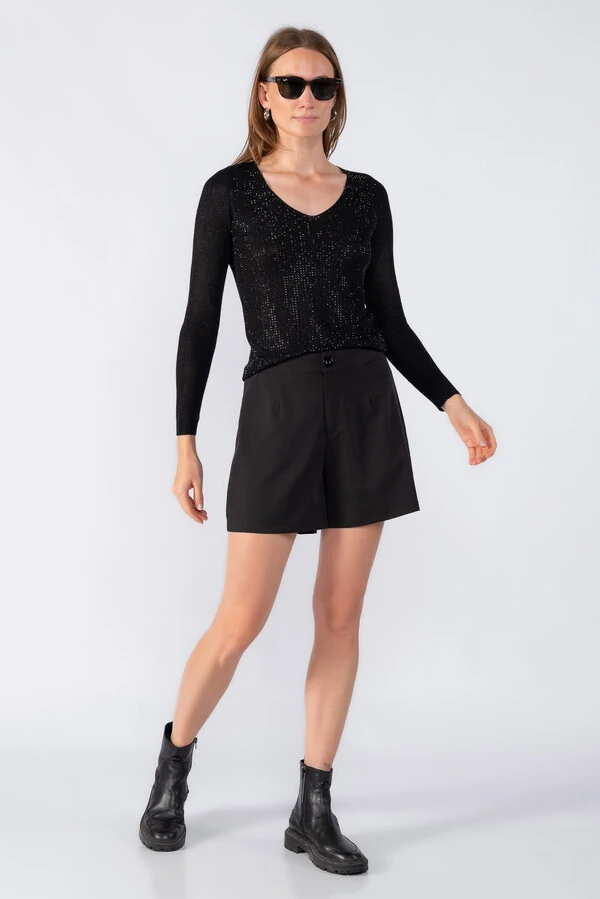 Blusa manga longa aplicacao em strass