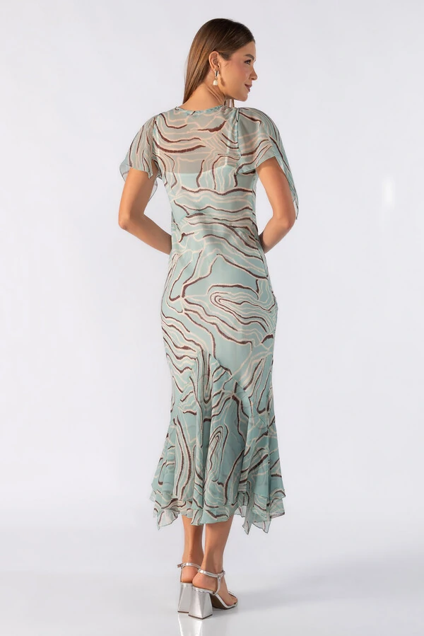 Vestido longo em chiffon estampado