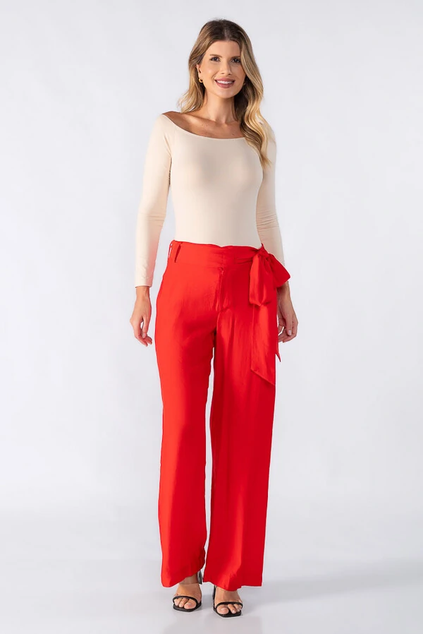 Calca pantalona com cos transpassado