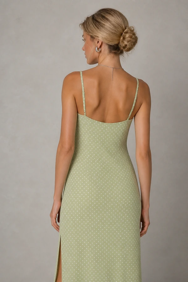 Vestido longo de chiffon poá