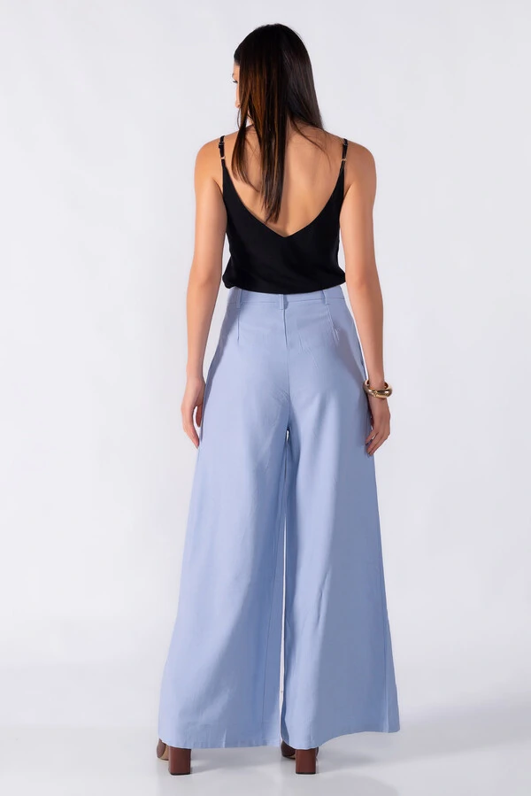 Pantalona com pregas frontal cintura alta