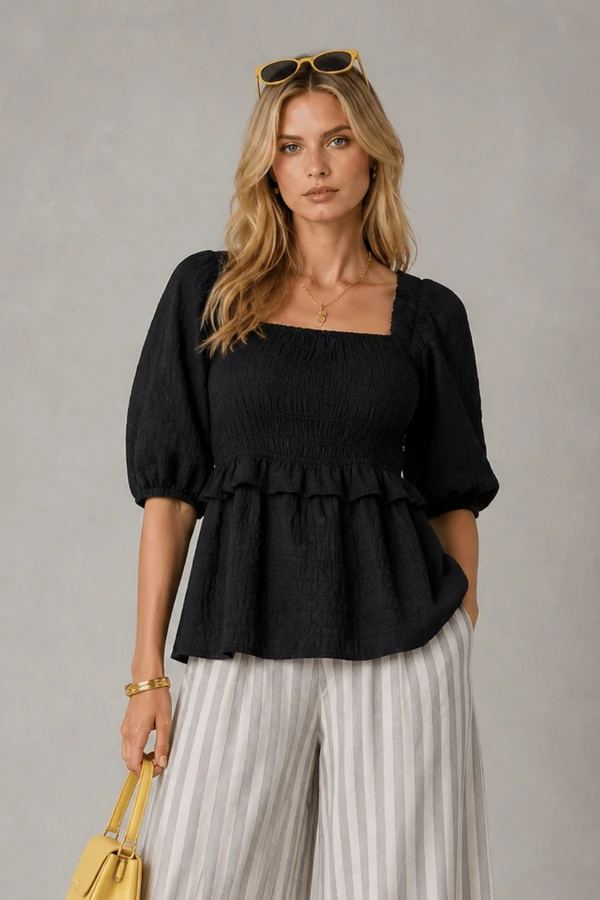 Blusa bata texturizada com lastex