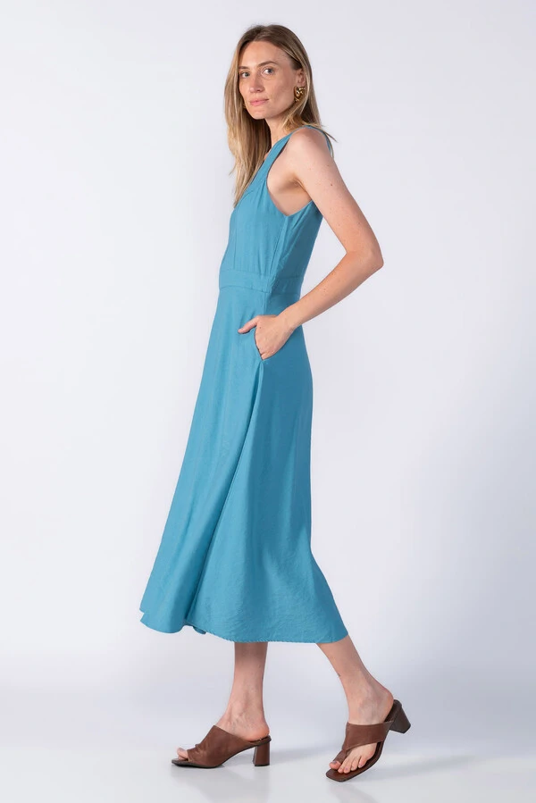 Vestido viscose decote V botões