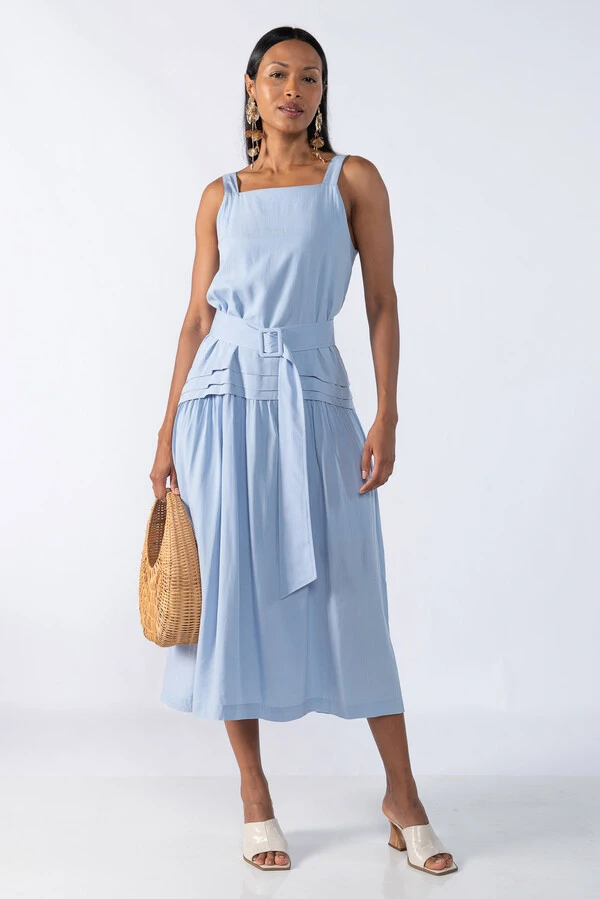 Vestido Midi Viscose com Alça e Botões