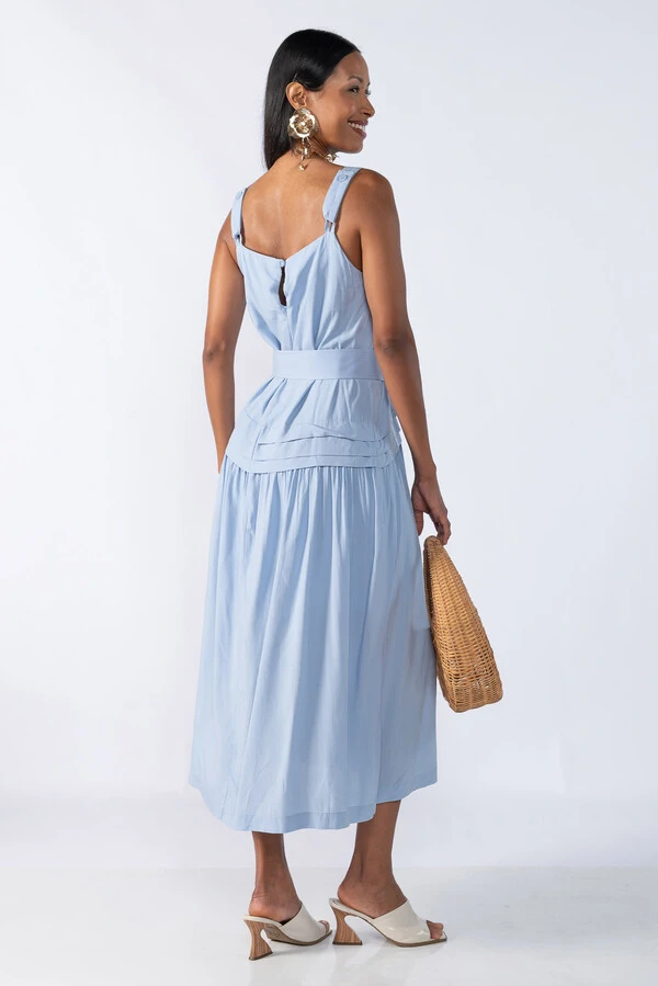 Vestido Midi Viscose com Alça e Botões