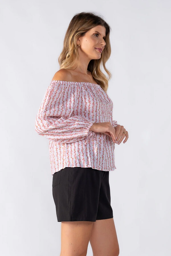 Blusa ombro a ombro com estampa