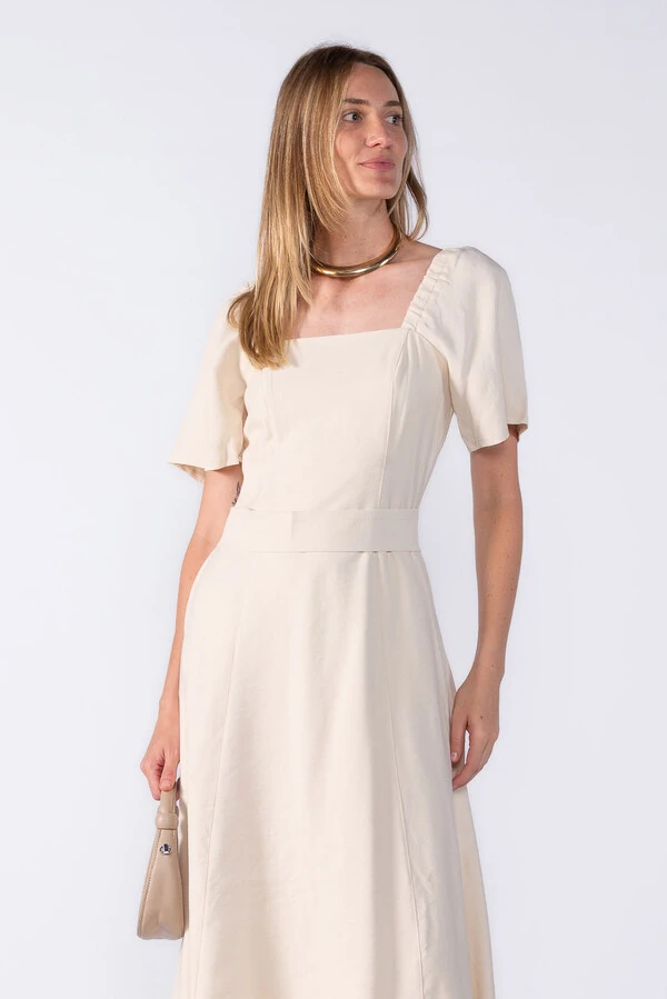 Vestido midi viscose elástico ombro