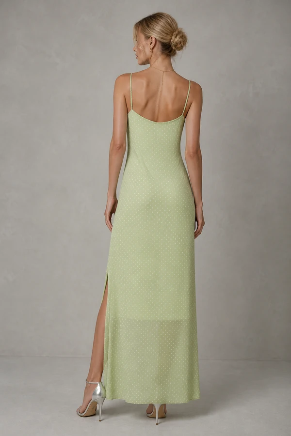 Vestido longo de chiffon poá