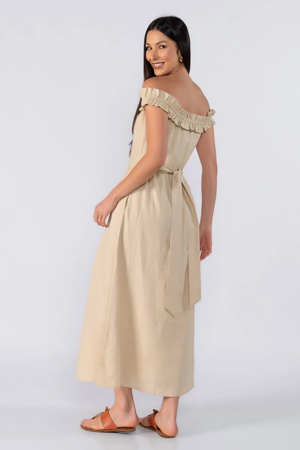 Vestido midi ombro a ombro