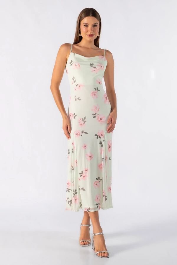 Vestido longo tule estampado