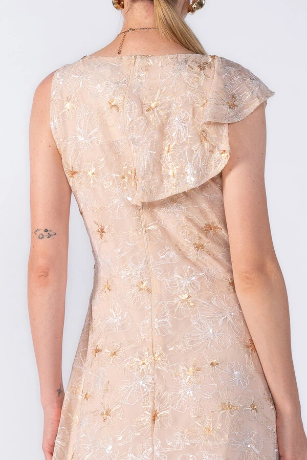 Vestido longo renda detalhe em paetê