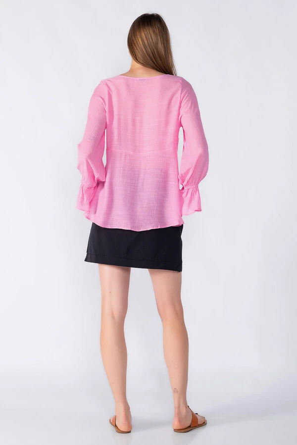 Blusa manga bufante amarracao frontal