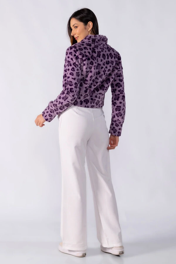 Casaco animal print curto ziper frontal
