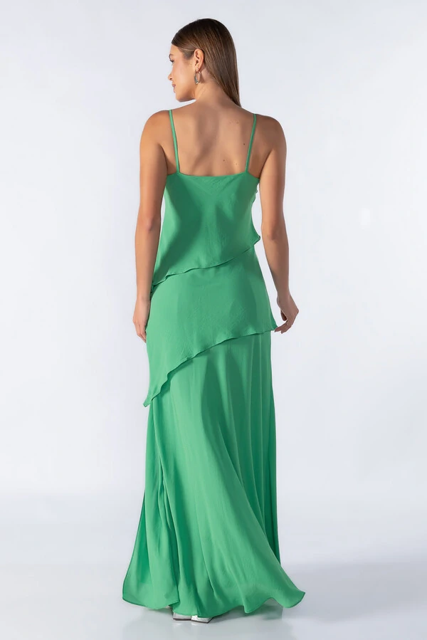 Vestido longo de alca com babados