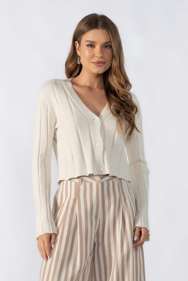 Cardigan curto texturizado listras