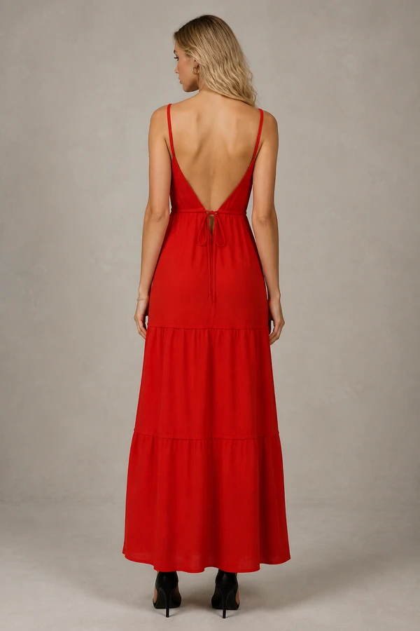 Vestido longo com amarração nas costas