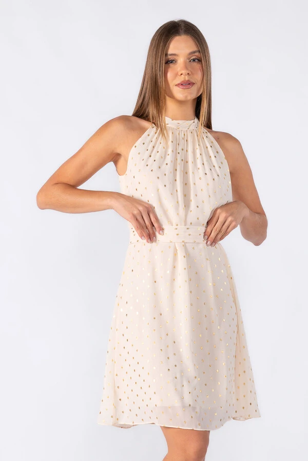 Vestido curto com detalhe metalizado
