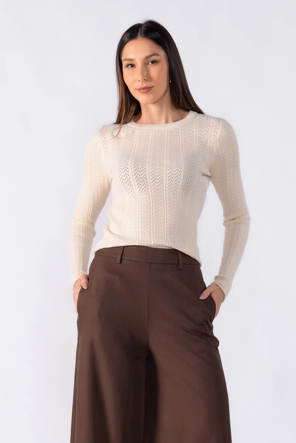 Blusa basica texturizada manga longa