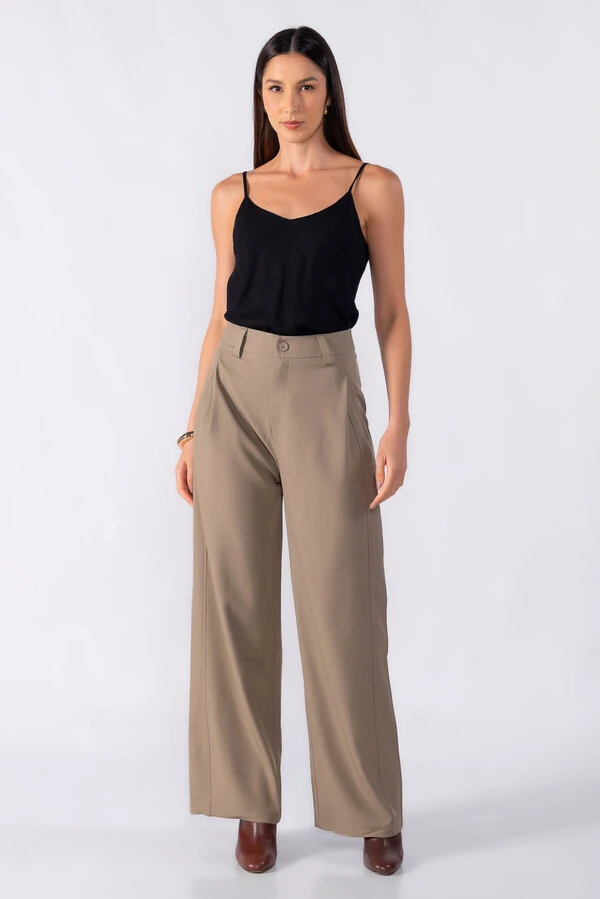 Calca pantalona detalhe costura dupla pregas